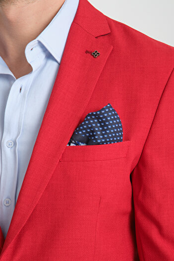 Frappoli Arunte Men's Red Linen Look Thin Four Seasons Wearable Slim Fit Blazer Jacket