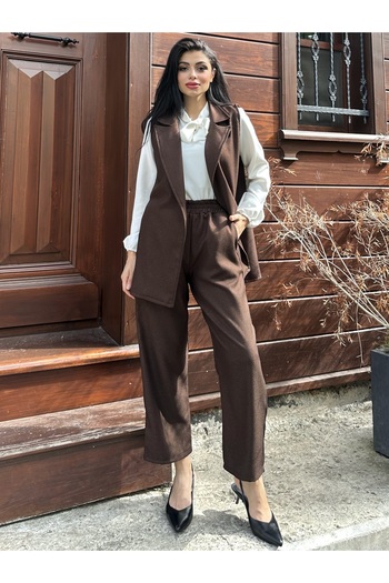 KÜÇÜĞÜM BUTİK Brown Color Wool Effect Vest and Trousers (Vest-Pant)