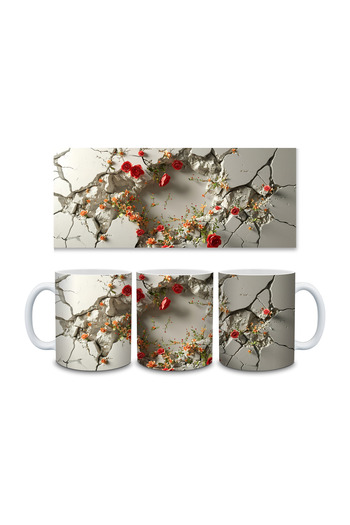 Evion 3D Porcelain Mug with Roses in the Wall - Gift Mug - Printed Mug