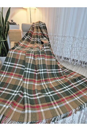 stay with love Scotch Blanket Double Cotton Blanket 180*220 cm Mustard-Green Valentine's Day Gift