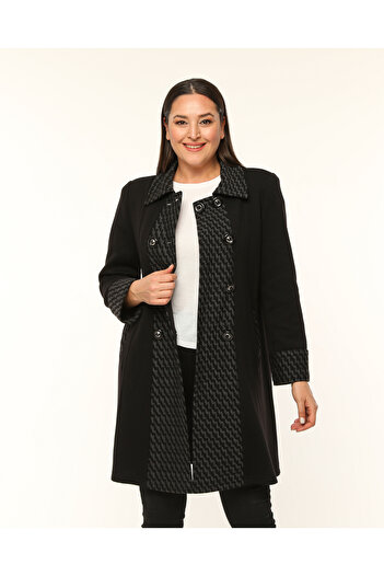 Laden Knitwear Steel Knit Woolen Women's Large Size Long Cardigan Mother Black Cap Long Cardigan