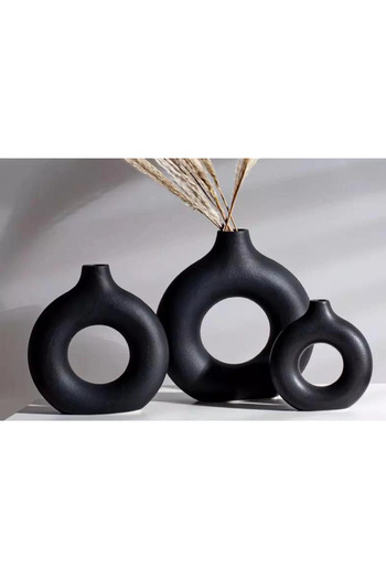 Rapithwin Ring Vase Triple Set, Black Ring Minimalist Donut Vase