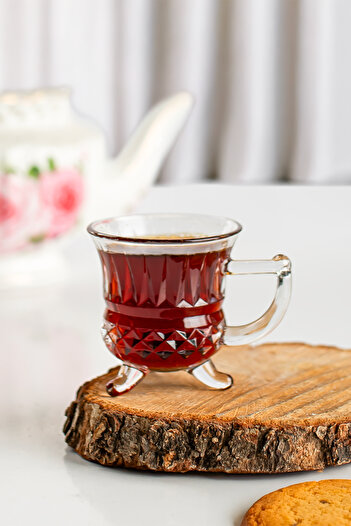 Yonca Rayan Loretta Cam 6'lı Çay Kahve Meşrubat Bardağı Çay Bardağı Mug Fincan Seti Ayaklı 100 ml