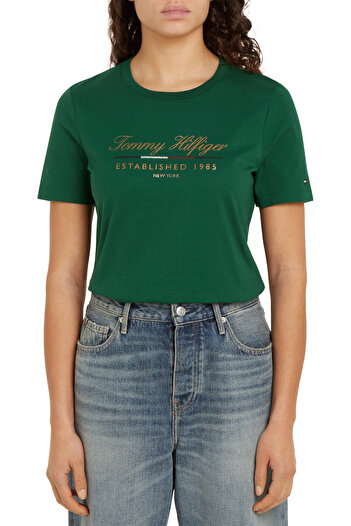 Tommy Hilfiger Green Round Neck Short Sleeve Solid T-shirts