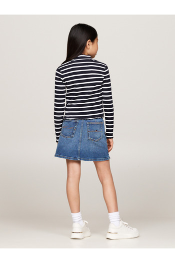 Tommy Hilfiger Tommy Hilfiger White & Blue Mock Neck Full Sleeve Striped Shirts