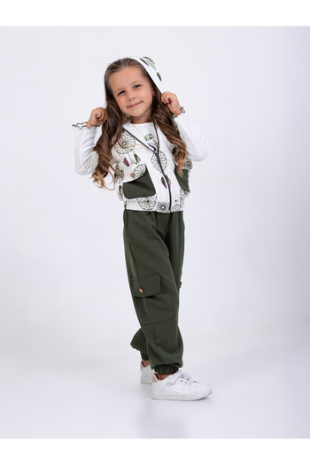 Filizdens Kids Girl's Three-Piece Suit Parrot Printed Vest Badi Pants Suit Casual Birthday Suit