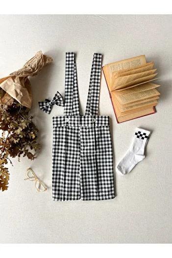 KÜÇÜĞÜM BUTİK Black Gingham Boy's Slippers Bow Tie