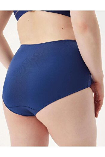 BE CURVY Chiloți Aster cu talie înaltă bleumarin pentru femei - strat dublu, design special, plasă și tul transparent C0T1N0O