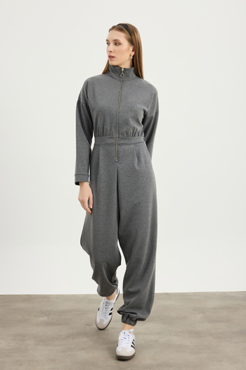 Birgül Bektaş Anthracite Zipper Detailed Jumpsuit