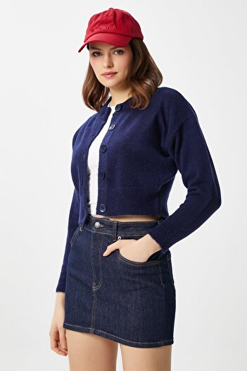 Ritnice Kadın Tilia Crop Lacivert Örgü Hırka