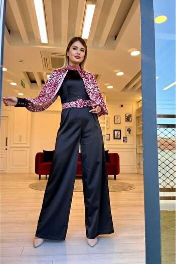 White Corner 8032 Leopard Print Satin Jumpsuit