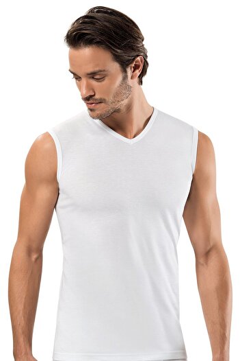 ERDEM İÇ GİYİM Erdem White Gold Modal V Neck Sleeveless T-shirt 1553