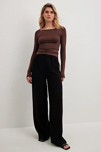 Madmext Brown Boat Neck Basic Women's Body Mg1997
