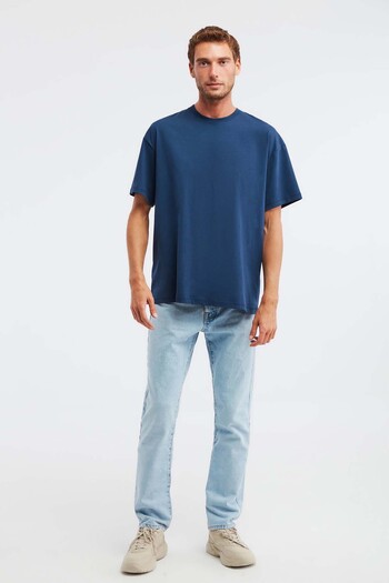 GRIMELANGE Ανδρικό Jett - 100% οργανικό βαμβάκι Navy Blue Oversize T-shirt, Crew Neck