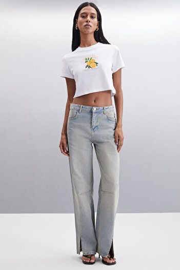 GRIMELANGE TANITH Weißes Crop-T-Shirt – 100 % Baumwolle für Damen