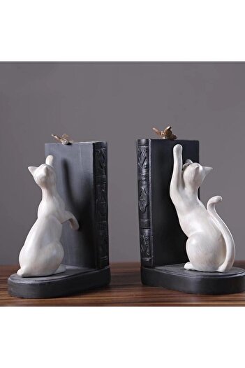SUME Decorative Cat Figured Butterfly Detailed Double Book Holder Book Support Decorative Object