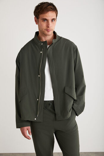 GRIMELANGE Roger Men's Super Stretchy Bistrech Tech Fabric Double Bait Zipper Waterproof Green Jacket