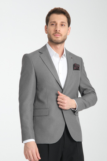 Frappoli Alfredo Men's Gray Mono Neck Linen Print Slim Fit Sports Blazer Jacket