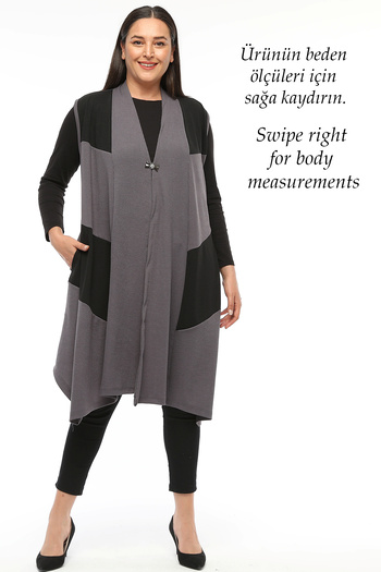 Laden Plus Size Women's Draped Seasonal High Quality Knitted Mother Asymmetrical Gray Vest