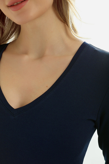 Almila V-Neck Slim Fit Women's Bodysuit - Long Sleeve, Cotton and Lycra 2039 Model Blouse