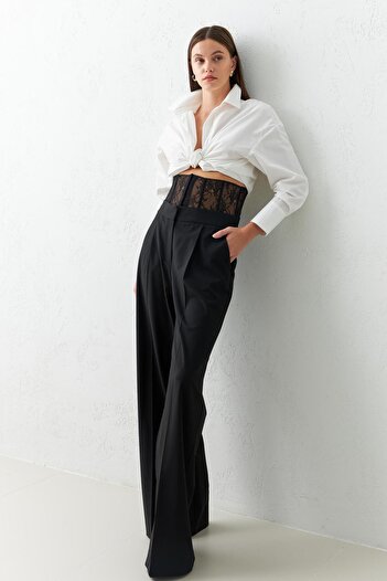 Setre Black Comfortable Cut Trousers with Transparent Waist Detail
