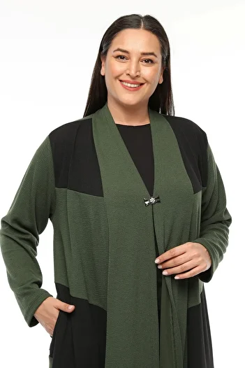 Laden Large Size Seasonal Draped High Quality Knitted Mother Asymmetrical Women's Khaki Long Cardigan