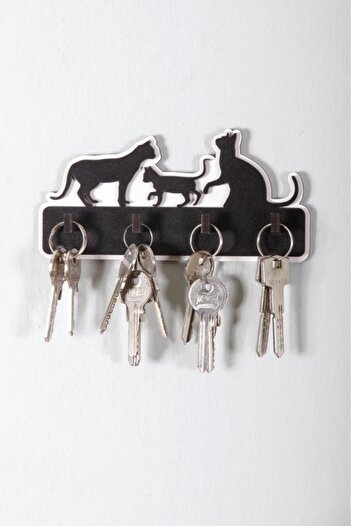 SUME Decorative Cat Family Key Hanger Wooden Keychain Decor