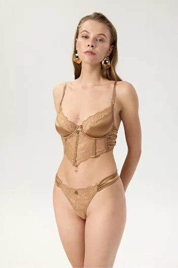 Feu De Elu Camile Brown Satin - Lace Thong Organizer