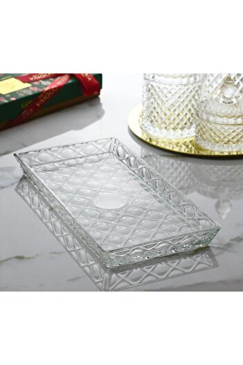 FAIR HOME Rectangular Diamond Pattern Glass Presenter Cookie - Fruit Plate