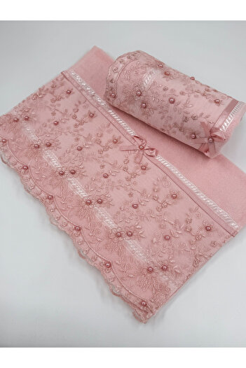 AYHANHOME 2 Pieces 50X90 100% Cotton Lace Laced Bow Dowry Hand and Face Towel