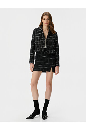 Koton Fustă mini Tweed Detaliu cu fantă cu talie inalta