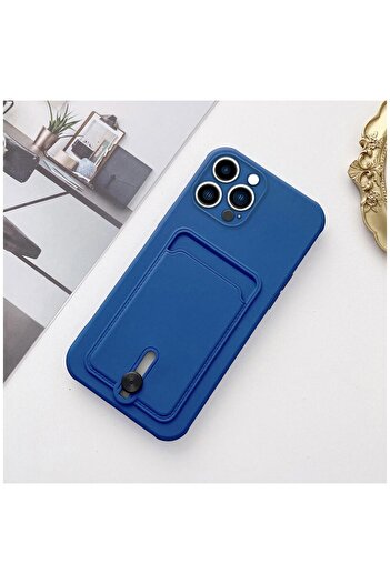 Zebana Apple iPhone 15 Pro Uyumlu Kılıf Kartlıklı Sweet Yumuşak Silikon Kılıf Mavi