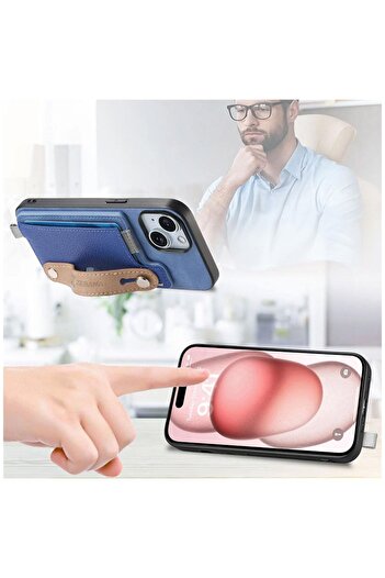 Zebana Xiaomi Redmi Note 13 Pro Plus 5G Uyumlu Kılıf 2in1 Kartlıklı Best Deri Kılıf Mavi