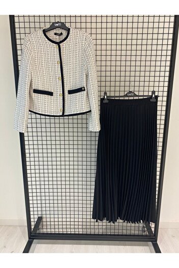 Armine TREND Plaid Patterned Buttoned Jacket Pleated Skirt Jacket Set
