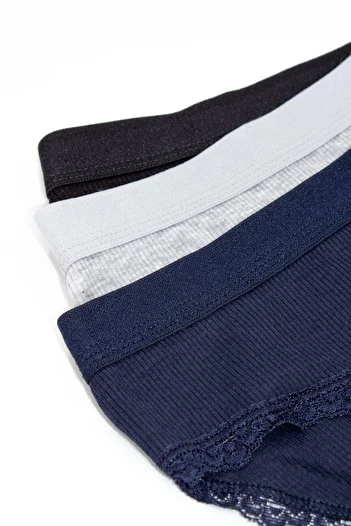 Öts Slip pentru femei, din bumbac colorat, cu nervuri din lycra, 3 piese