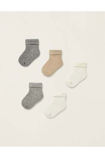 Ziddy PACK OF 5 RIBBED CUFFED SOCKS FOR BABY BOYS MULTICOLOUR
