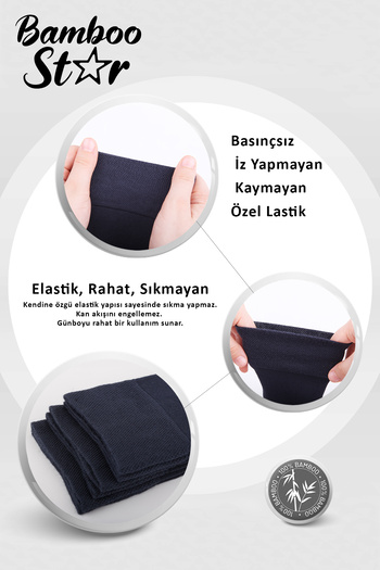 bamboo star Bambu Erkek Soket Uzun Düz Füme Dikişsiz 3'Lü Premium Kutulu Çorap