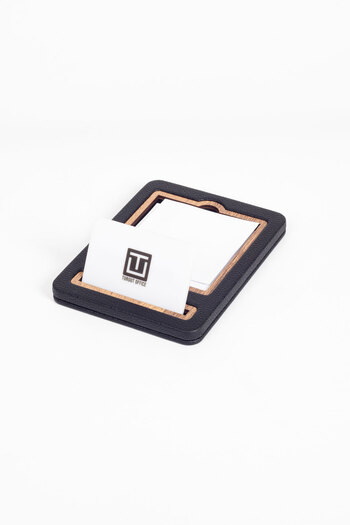 Turgut Office Leather Note Holder Black Wooden Detailed Note Case and Business Card Holder