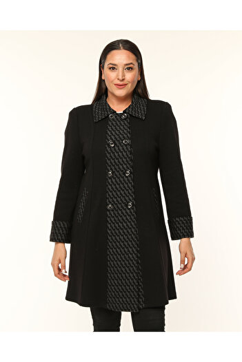 Laden Knitwear Steel Knit Woolen Women's Large Size Long Cardigan Mother Black Cap Long Cardigan