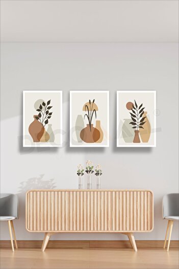 DECOMALL T-3 (50x30cm) 3 Parça Çerçeve Görünümlü Dekoratif Bohem Duvar Poster Seti Kendinden Yapışkanlı Folyo