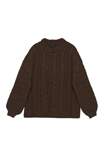 Bengi Clothing Дамски пуловер с плетене на коса и шарки с кръгло деколте