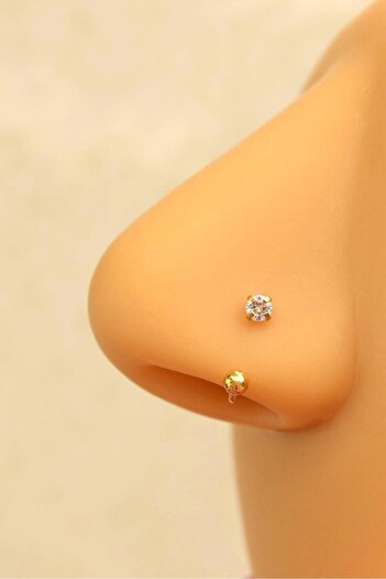Sacce Scarves&Accessories 316 L Çelik Burun Piercingi Zirkon Taşlı Smiley Yarım Halka Piercing