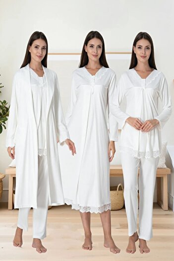 by İGP Long Sleeve Pajamas Set Nightgown Dressing Gown Maternity Pregnant Set of 4