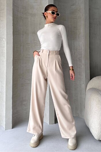 PALAZZO Lima Beige Trousers Striped Oversize Cut