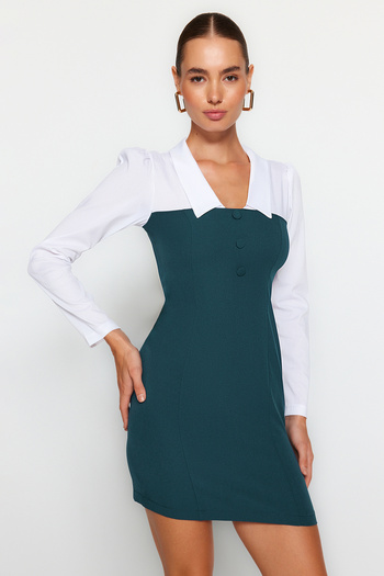 Trendyol Collection Petrol Body Wrap Shirt Collar Mini Woven Dress TWOAW23EL00611