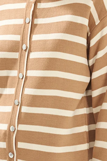 Trendyol Modest Πλεκτό Camel Ζακέτα ριγέ TCTAW25TH00001