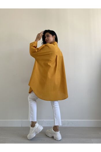 KÜÇÜĞÜM BUTİK Mustard Collar Front Tie Casual Poplin Shirt