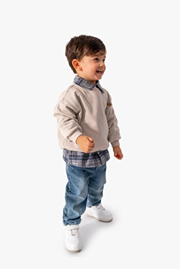 Jikko Baby Erkek Bebek Gömlek Sweatshirt ve Kot Pantolon 3'lü Takım 9064