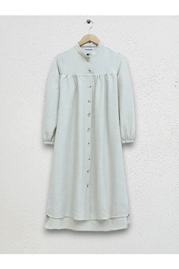 Modamorfo Beige Linen Tunic - High Collar and Buttons