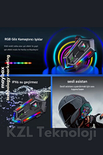 Maybax Bluetooth 5.3 Motosiklet Kask Kulaklık Intercom RGB  Işıklı Motorsiklet Interkom IPX6 Su Geçirmez